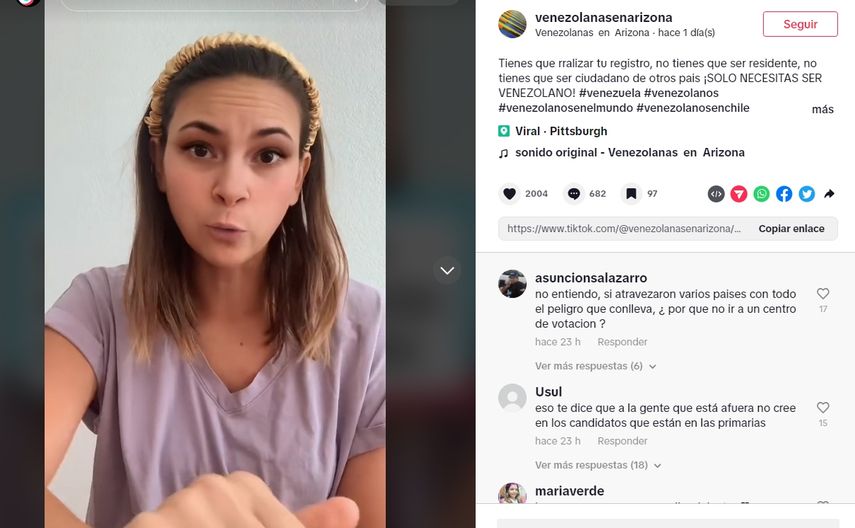 Captura de pantalla. Tiktok VenezolanasenArizona