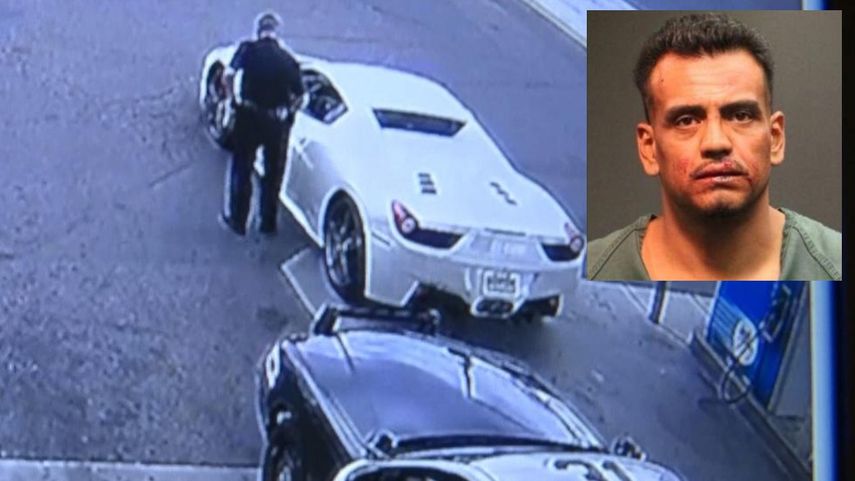 Israel Pérez Rangel (der.), de 38 años, fue arrestado por la Policía de Santa Ana con cargos por robo y vandalismo.