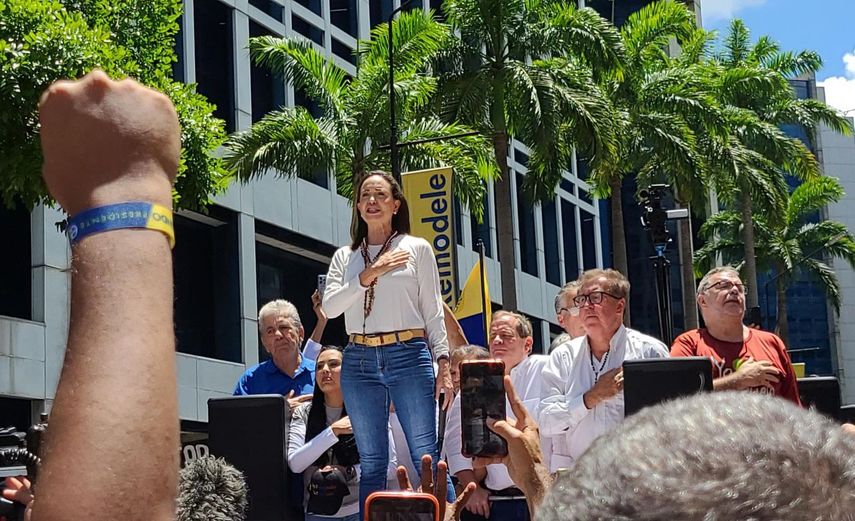 María Corina Machado en la protesta de la oposición en Caracas, este 28 de agosto María Corina Machado en la protesta de la oposición en Caracas, este 28 de agosto