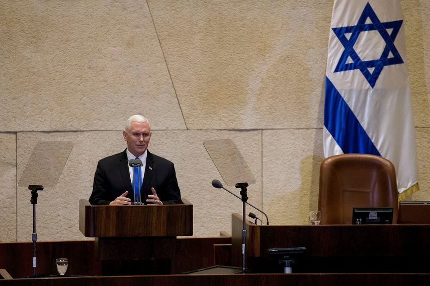El vicepresidente de Estados Unidos, Mike Pence, pronuncia un discurso ante el Parlamento israelí en Jerusalén.