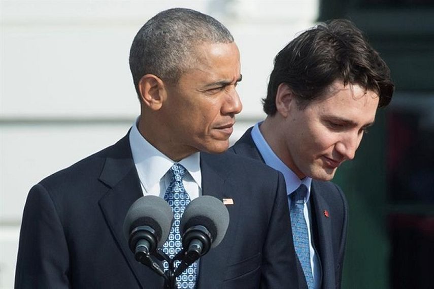 Obama y Trudeau durante la conferencia de bienvenida al ministro canadiense y su esposa, el jueves en la Casa Blanca, Washington DC. (EFE)