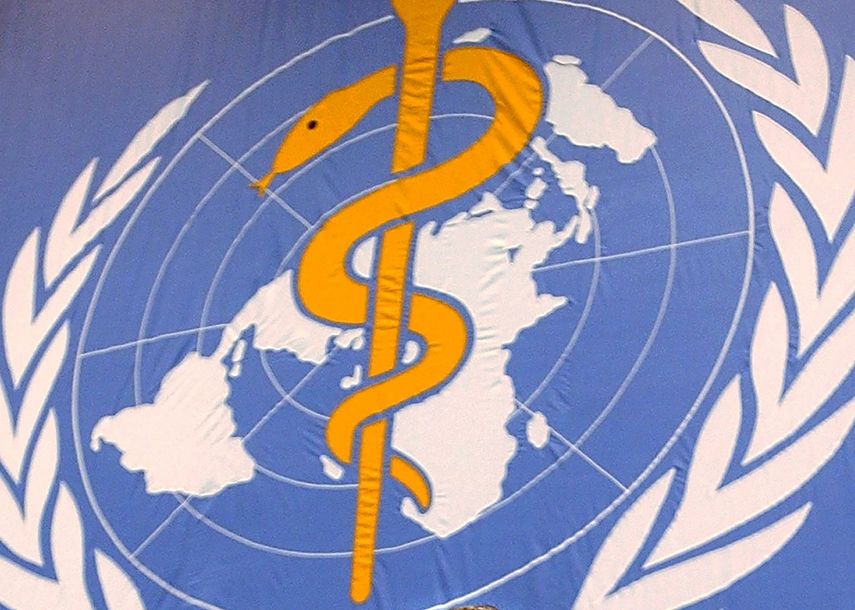 El logotipo de la Organizaci&oacute;n Mundial de la Salud el 17 de mayo de 2004, en Naciones Unidas, en Ginebra, Suiza.&nbsp;