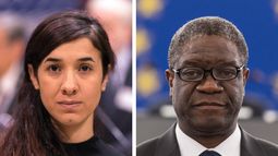 Combo de dos fotografías de archivo que muestran (izq-dcha) a la activista por los derechos humanos iraquí Yazidi Kurdish y al médico congoleño Denis Mukwege, en Estrasburgo, Francia, el 10 de octubre de 2016. Mukwege y Murad ganaron hoy, 5 de octubre de 2018, el Nobel de la Paz por sus esfuerzos para terminar con el uso de la violencia sexual como arma de guerra y en conflictos armados informó hoy el Comité Nobel Noruego.
