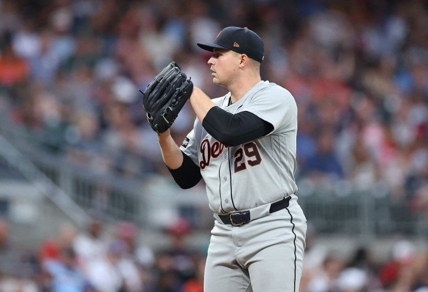 El lanzador Tarik Skubal, de los Tigres de Detroit, trabaja durante un juego de las Grandes Ligas, el 29 de abril de 2026.