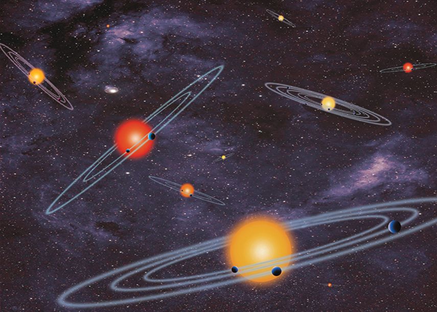 Esta versión artística proporcionada por la NASA muestra sistemas planetarios con múltiples órbitas, en los que más de un planeta gira alrededor de una estrella. (AP)