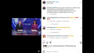 Los periodistas Jorge Ramos e Ilia Calderón en el Noticiero Univision.