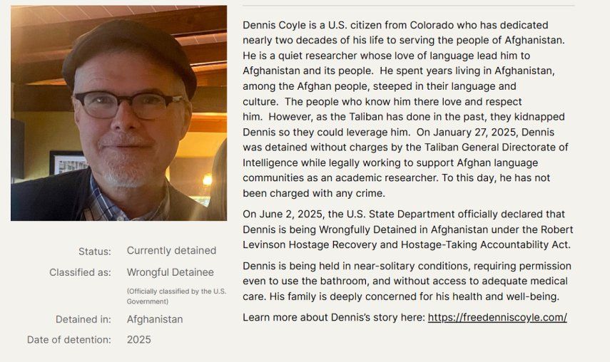 La Fundación Fouyle publicó una reseña sobre Dennis Coyle, investigador detenido en Afsganistán.&nbsp;