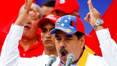 El dictador Nicolás Maduro en un mitín en Caracas, Venezuela.