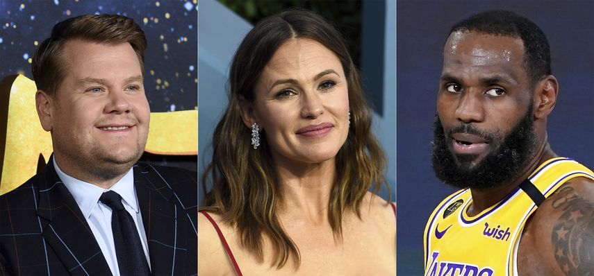 En esta combinación de fotos, de izquierda a derecha, el actor y presentador de TV James Corden, la actriz Jennifer Garner y el jugador de la NBA LeBron James, quienes recibieron nominaciones a los premios Webby a los mejores creadores de contenido de internet el martes 20 de abril de 2021.