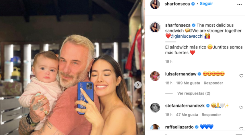 Sharon Fonseca junto a Gianluca Vacchi y la bebé Blu J.