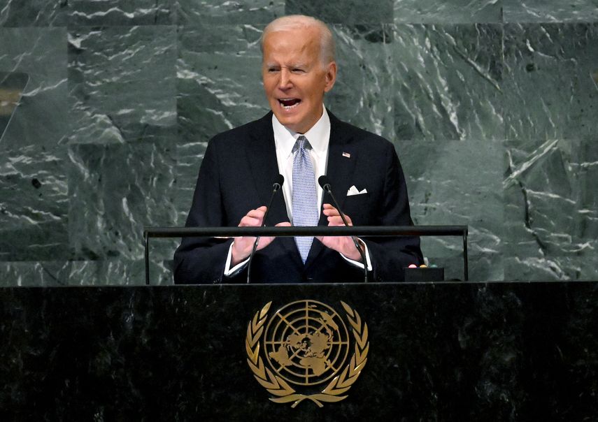 El presidente de los Estados Unidos, Joe Biden, se dirige a la 77ª sesión de la Asamblea General de las Naciones Unidas en la sede de la ONU en la ciudad de Nueva York el 21 de septiembre de 2022. &nbsp;