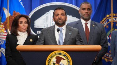 El jefe del FBI, Kash Patel, en conferencia de prensa en el Departamento de Justicia, en Washington, D.C.