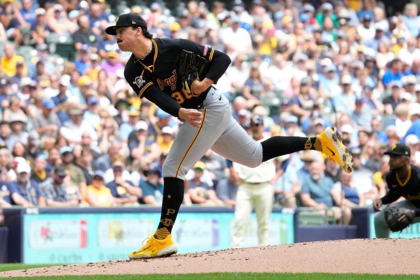 El pitcher de los Piratas de Pittsburgh Paul Skenes lanza en la primera entrada ante los Cerveceros de Milwaukee el jueves 11 de julio del 2024. El novato de Pittsburgh deslumbra en la MLB y será el encargado de abrir el Juego de Estrellas del 2024