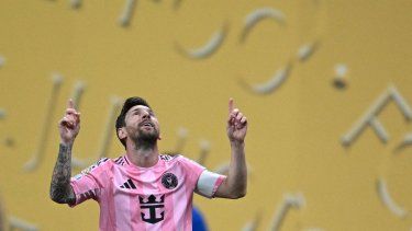 El atacante del Inter Miami, Lionel Messi, celebra después de anotar un gol en un partido del Mundial de Clubes, el 19 de junio de 2025.