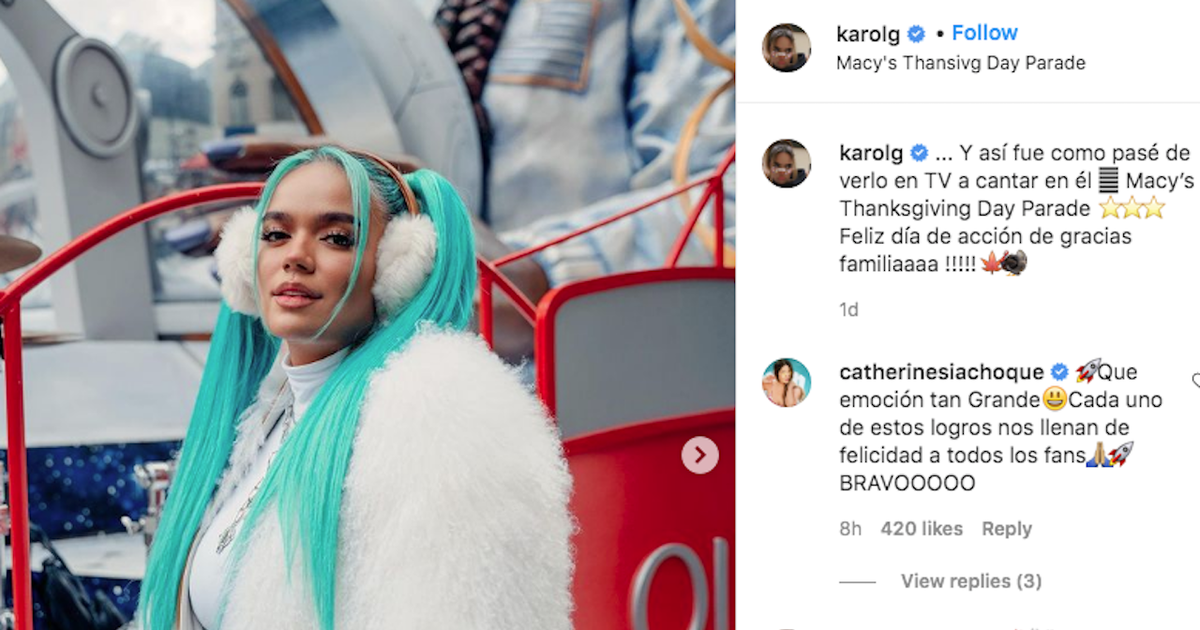 Karol G cumple un sueno mas cantar en el desfile de Macys