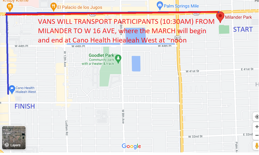 Trayectoria programada de la marcha en Miami en apoyo a los cubanos.&nbsp;