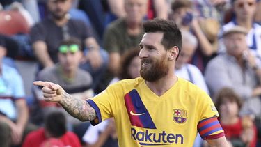 Fotografía del 2 de noviembre de 2019 de Lionel Messi tras anotar un gol para el Barcelona en el partido ante Levante por la Liga española. 