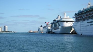 Varios cruceros anclados en el Puerto de Miami.