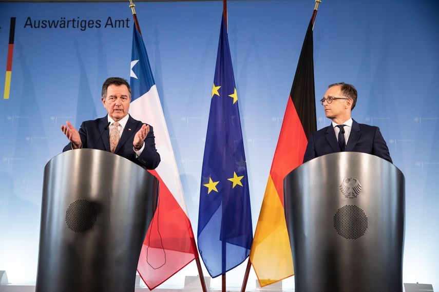&nbsp;El ministro de Exteriores de Alemania, Heiko Maas, y su homológo chileno, Roberto Ampuero.
