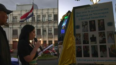 Nicaragüenses en Costa Rica claman contra detención de sacerdotes en Nicaragua.