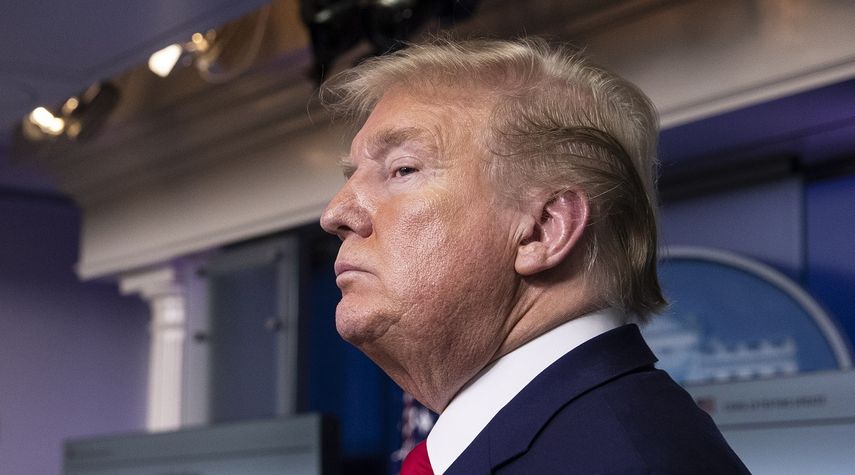 El presidente Donald Trump en la Sala de Prensa James Brady de la Casa Blanca, el lunes 20 de abril de 2020, en Washington.