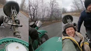 Collage con capturas de pantalla del video donde civiles ucranianos roban un mortero ruso.&nbsp;