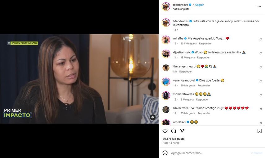 Zulinka Pérez, hija de Rubby Pérez, en el programa Primer Impacto.