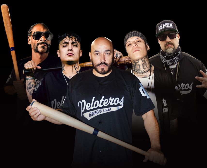 En esta portada proporcionada por Z Records Snoop Dogg, de izquierda a derecha, Aleman, Lupillo Rivera, Santa Fe Klan y B-Real. Su sencillo Grandes Ligas será lanzado el 14 de mayo de 2021.