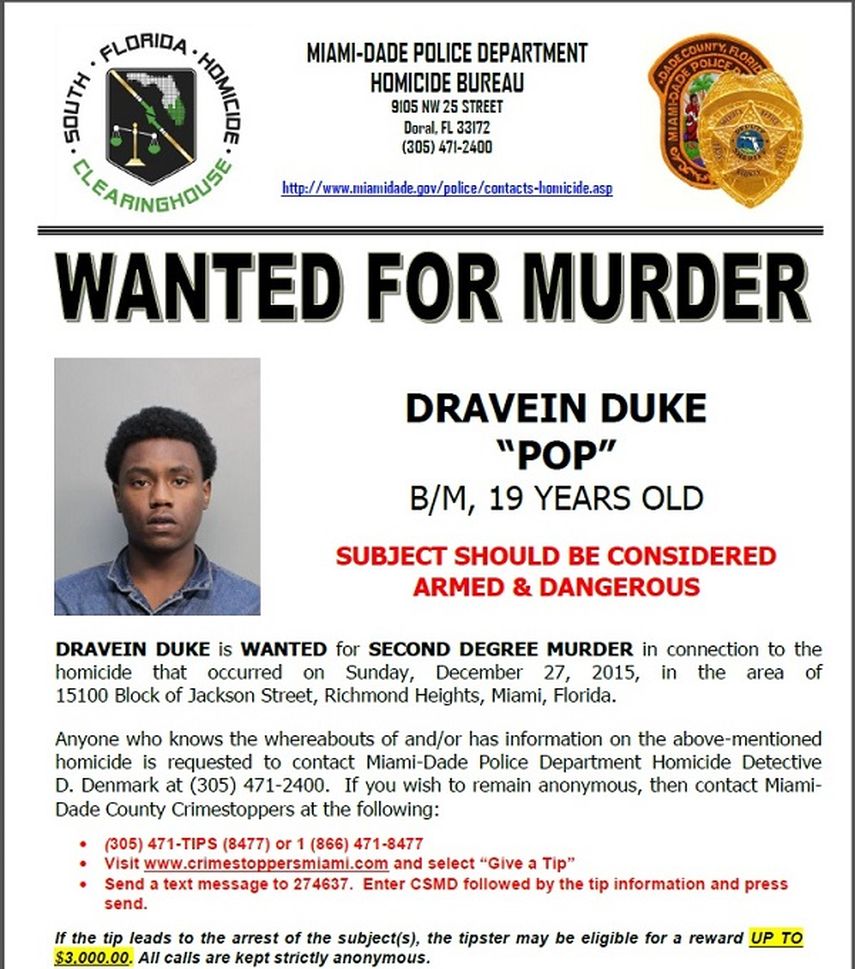 La policia de Miami-Dade dio a conocer la foto y los datos personales de uno de los sospechosos del asesinato de un niño de siete años. (POLICIA MIAMI-DADE)