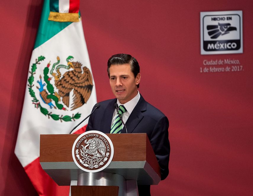 Fotografía cedida por la Presidencia de México del presidente, Enrique Peña Nieto, durante el lanzamiento de la campaña denominada Hecho en México, en un acto celebrado este miércoles 1 de febrero de 2017, en Ciudad de México.