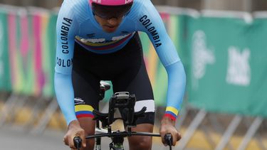 Daniel Felipe Mart&iacute;nez, de Colombia, compite en la contrarreloj de los Juegos Panamericanos en Lima, el mi&eacute;rcoles 7 de agosto de 2019. ()