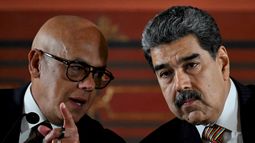 El dictador de Venezuela, Nicolás Maduro, junto con el presidente de la Asamblea Nacional, Jorgue Rodríguez.