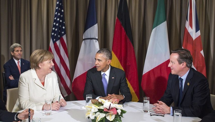 (i-d) La canciller alemana, Angela Merkel, el presidente, Barrack Obama, y el primer ministro británico, David Cameron, durante la reunión del G20 en Antalya, Turquía. (EFE)