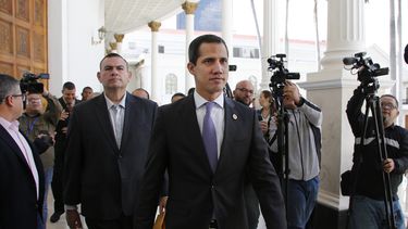 El presidente interino de Venezuela Juan Guaidó llega a la Asamblea Nacional.&nbsp;