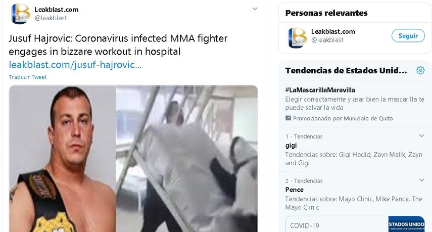 En medio de la pandemia del coronavirus varios atletas han decidido seguir con sus rutinas de entrenamiento y las han transmitido en redes sociales, pero este es el &uacute;nico caso de un peleador diagnosticado con coronavirus que hace esta clase de entrenamiento.