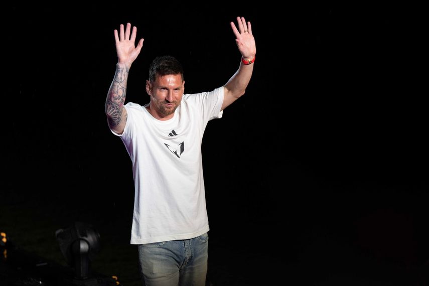 Lionel Messi durante su presentación por el Inter Miami, la noche del domingo en Fort Lauderdale. 