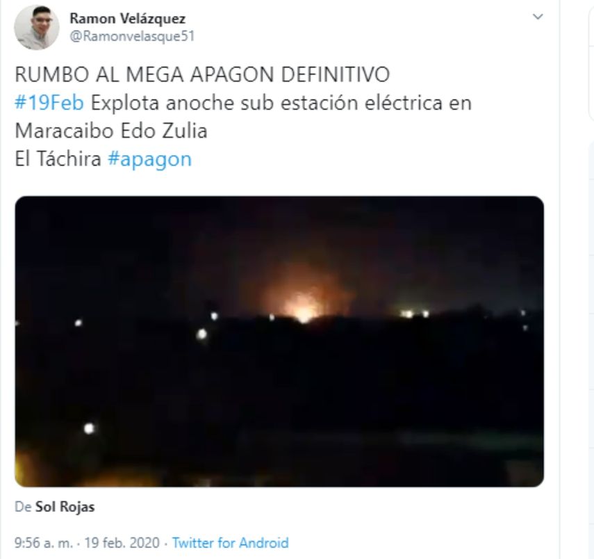 Mensaje enviado por uno de los usuarios que reportaron en las redes sociales el apag&oacute;n en el estado Zulia