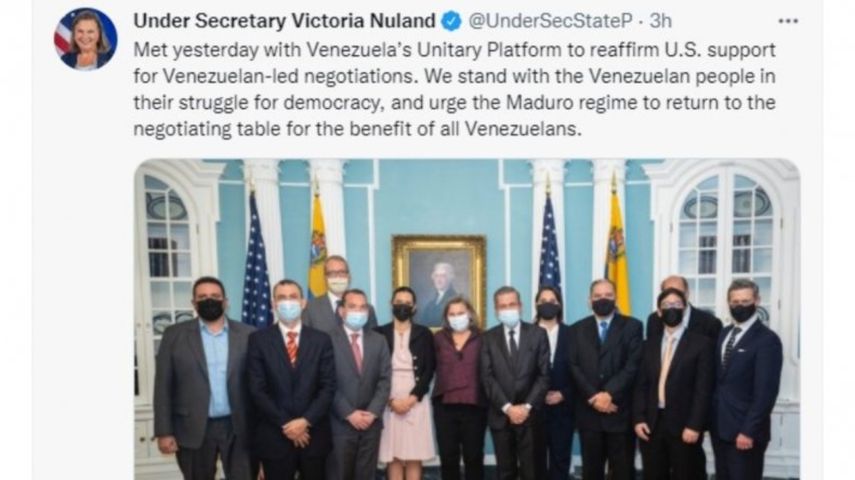 La secretaria de Estado adjunta para Asuntos Políticos, Victoria Nuland reiteró el apoyo de EEUU, al tiempo que apuntó que seguirá del lado de la lucha por la democracia en Venezuela.