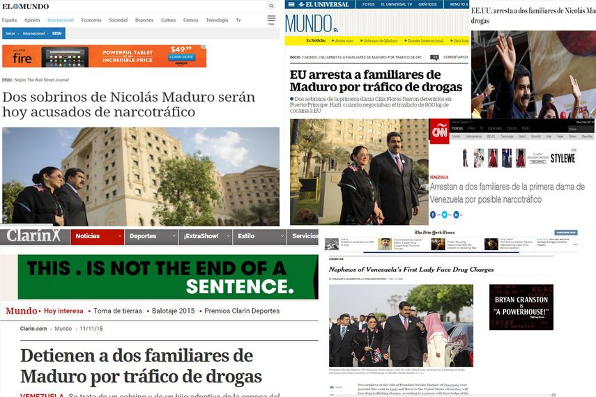 Los titulares del mundo dan cuenta del escándalo desatado, apenas horas después del arresto a cargo de la DEA. 