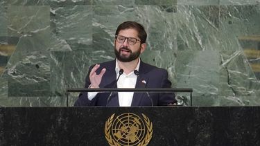 El presidente de Chile Gabriel Boric durante su discurso ante la Asamblea General de la ONU en Nueva York el 20 de septiembre del 2021