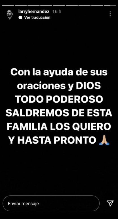 El cantautor Larry Hernández pide apoyo en oración ante contagio por COVID-19.
