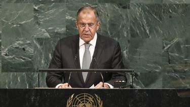 El ministro de Exteriores ruso Serguéi&nbsp;Lavrov&nbsp;pronuncia su discurso durante la tercera jornada del 72 período de sesiones de la Asamblea General de las Naciones Unidas, en la sede de la ONU en Nueva York.