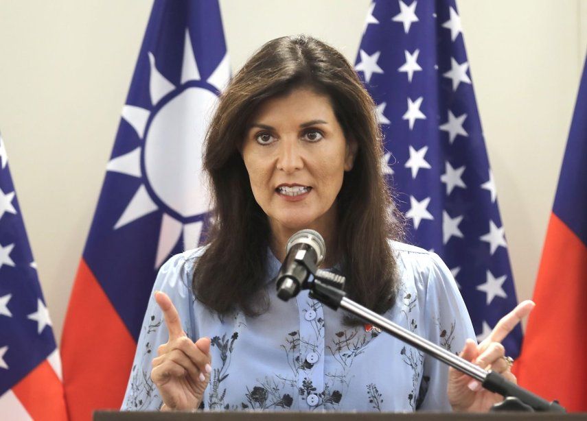 Nikki Haley, exembajadora de Estados Unidos ante la ONU, habla con los medios durante su conferencia de prensa antes de dejar Taipéi, Taiwán, el sábado 24 de agosto de 2024.&nbsp;