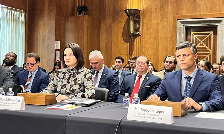 El líder de la oposición venezolana, Leopoldo López, en una audiencia en el Senado de Estados Unidos donde abordó la crisis en Venezuela.