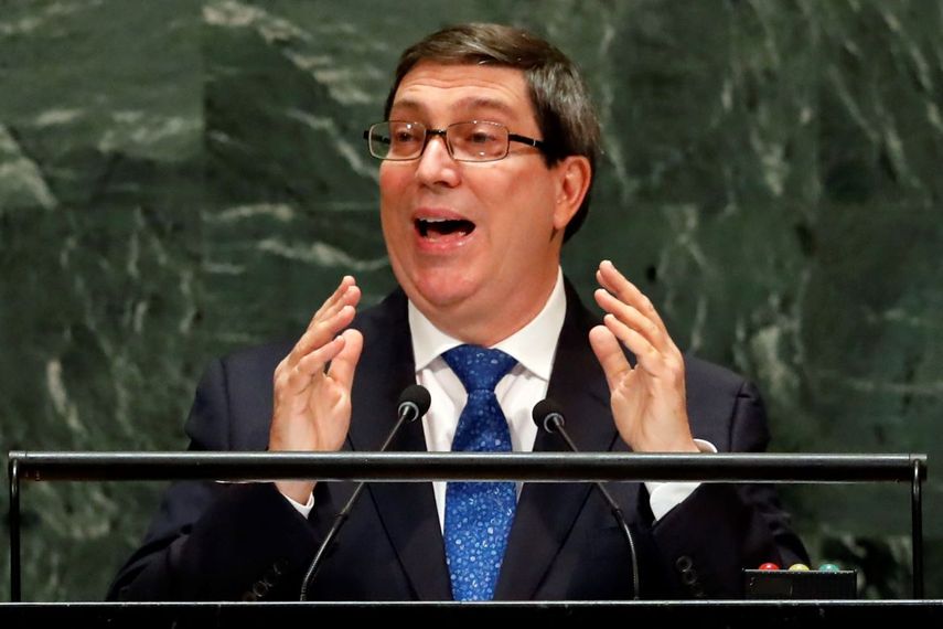 El canciller del régimen cubano, Bruno Rodríguez, habla ante la 74ta sesión de la Asamblea General de las Naciones Unidas, sábado 28 de septiembre de 2019. 