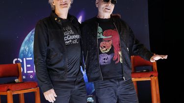Los integrantes del grupo argentino Soda Stereo, Charly Alberti y Zeta Bosio.