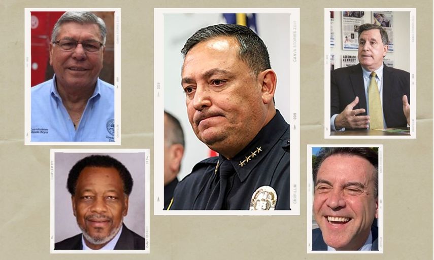 Art Acevedo, jefe de la Policía y comisionados de la ciudad de Miami.