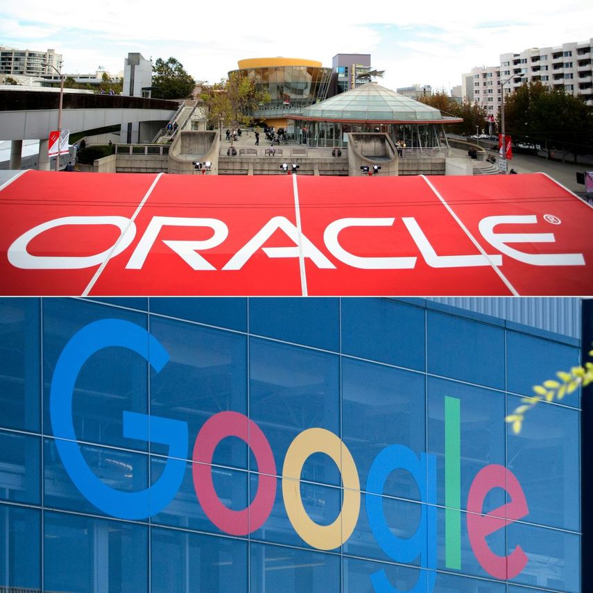 Logo de los gigantes de la tecnología Google y Oracle.