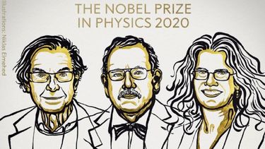 El&nbsp;brit&aacute;nico Roger Penrose, el alem&aacute;n Reinhard Genzel y la estadounidense Andrea Ghez, ganadores del Nobel de F&iacute;sica 2020.&nbsp;
