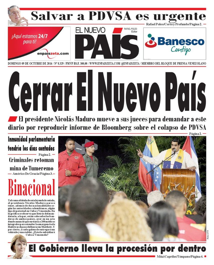La polémica internacional por el cierre de El Nuevo País será el relato de cómo el madurismo acabó con la industria petrolera venezolana, agregó Poleo